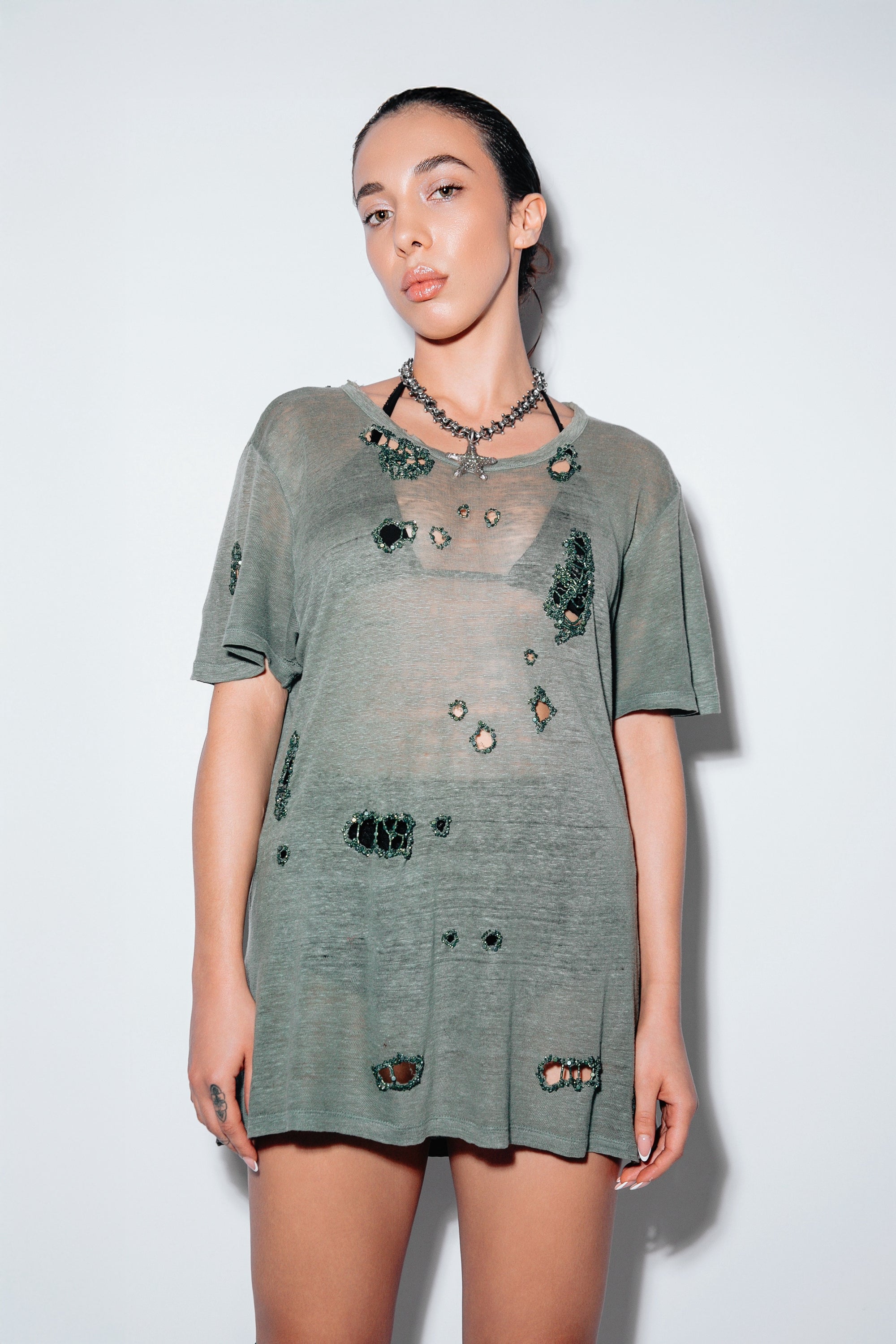 TIGERS EYE - HEMATITE CHARM TEE